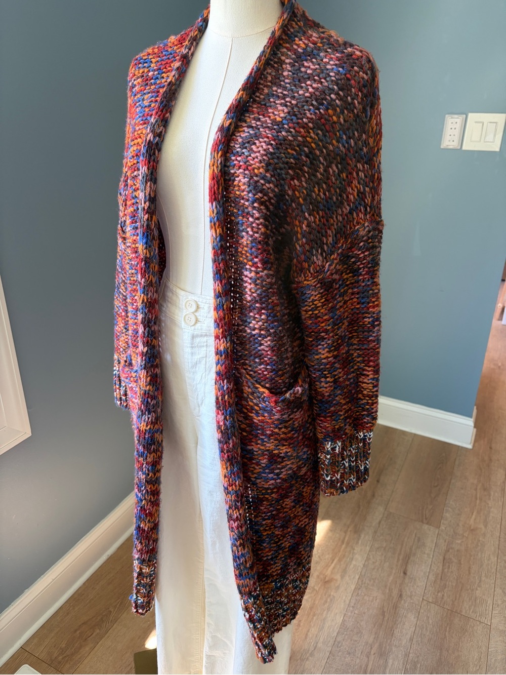 Skylar + Madison Chunky Knit Long Cardigan Multicolor Oversized Small